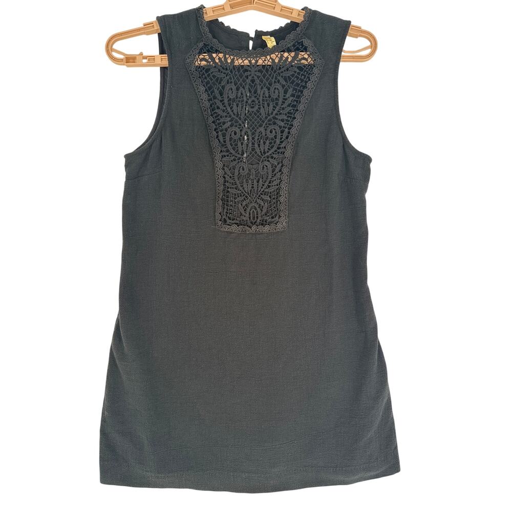 Free People Black Lace Front Hi Neck Sleeveless Boho Cotton Mini Dress size M
